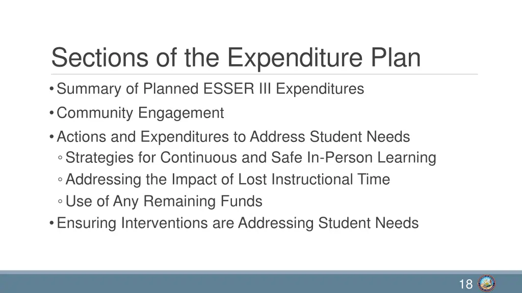 sections of the expenditure plan summary
