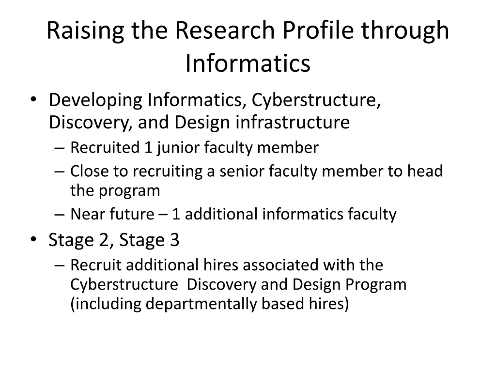 raising the research profile through informatics