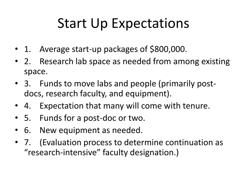 start up expectations