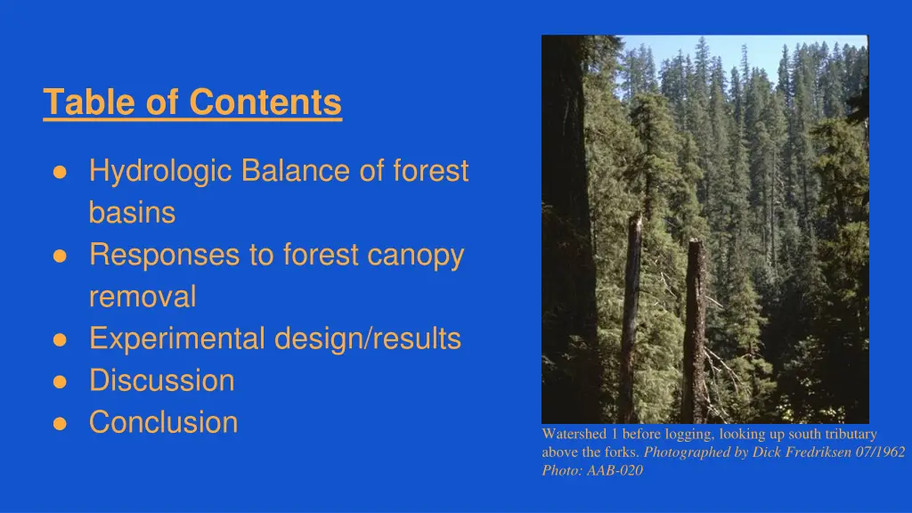 table of contents