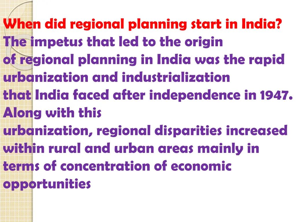 when did regional planning start in india