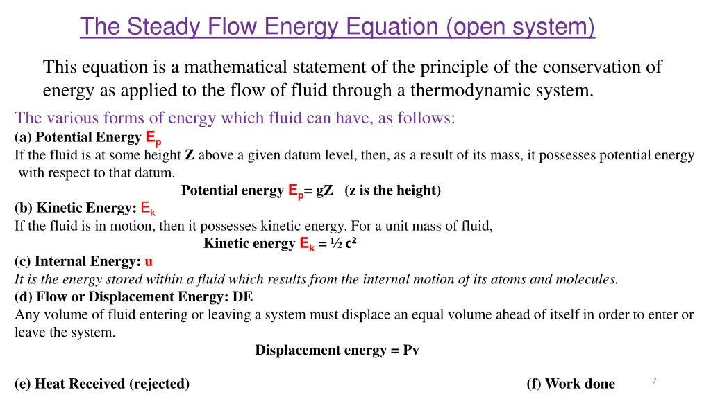 the steady flow energy equation open system