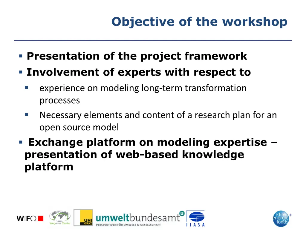 objective of the workshop