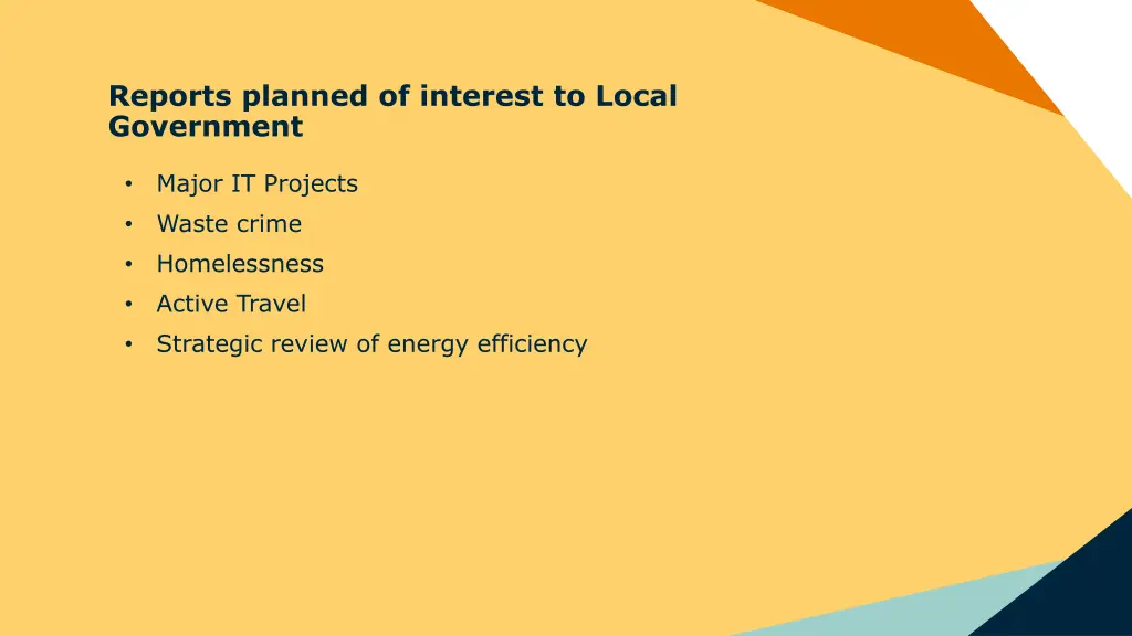 reports planned of interest to local government