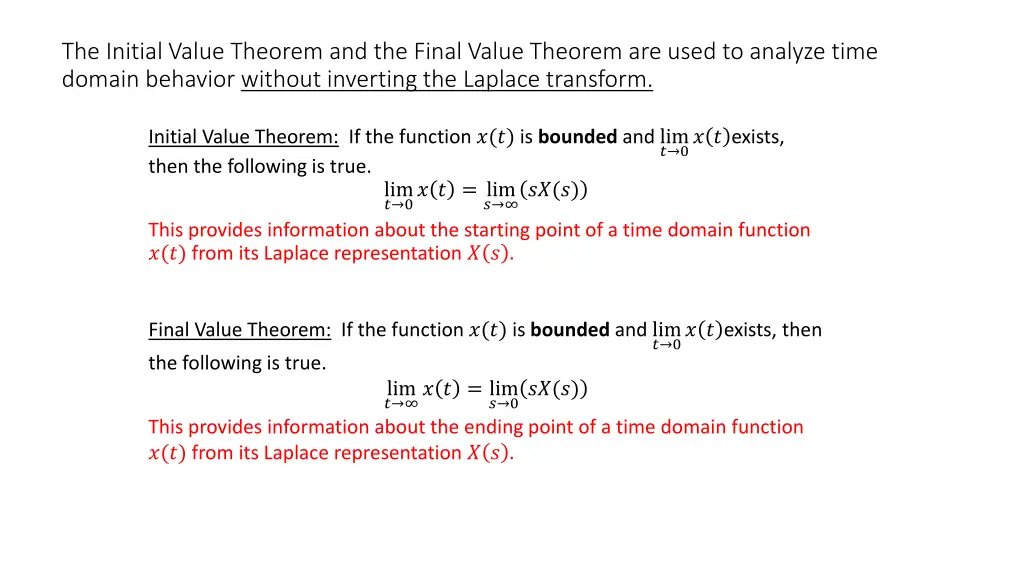 the initial value theorem and the final value