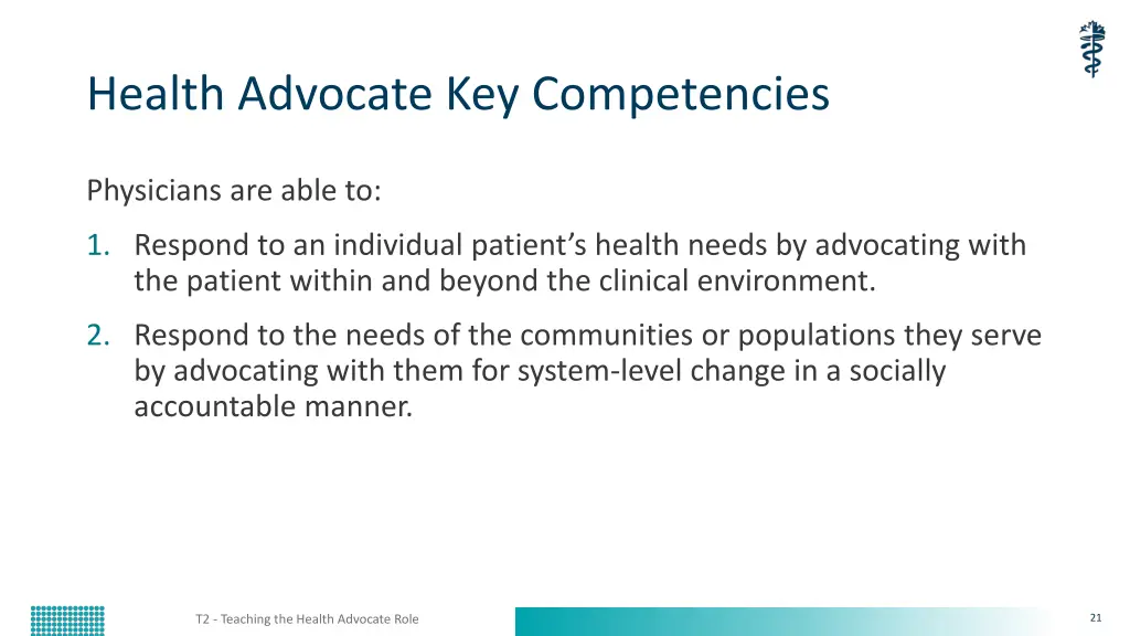 health advocate key competencies