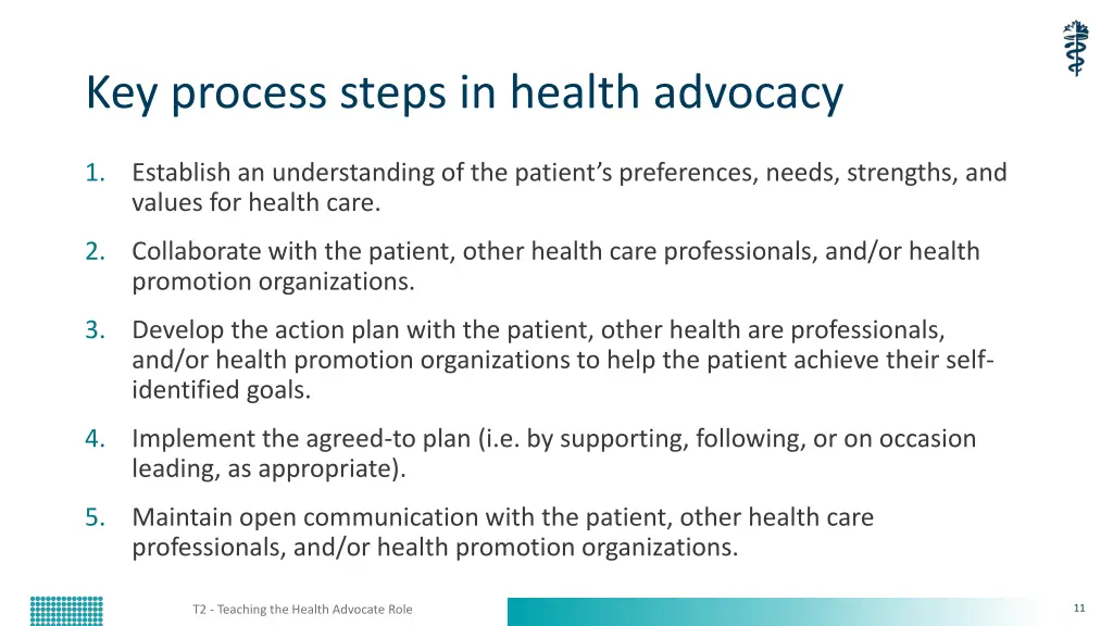 key process steps in health advocacy