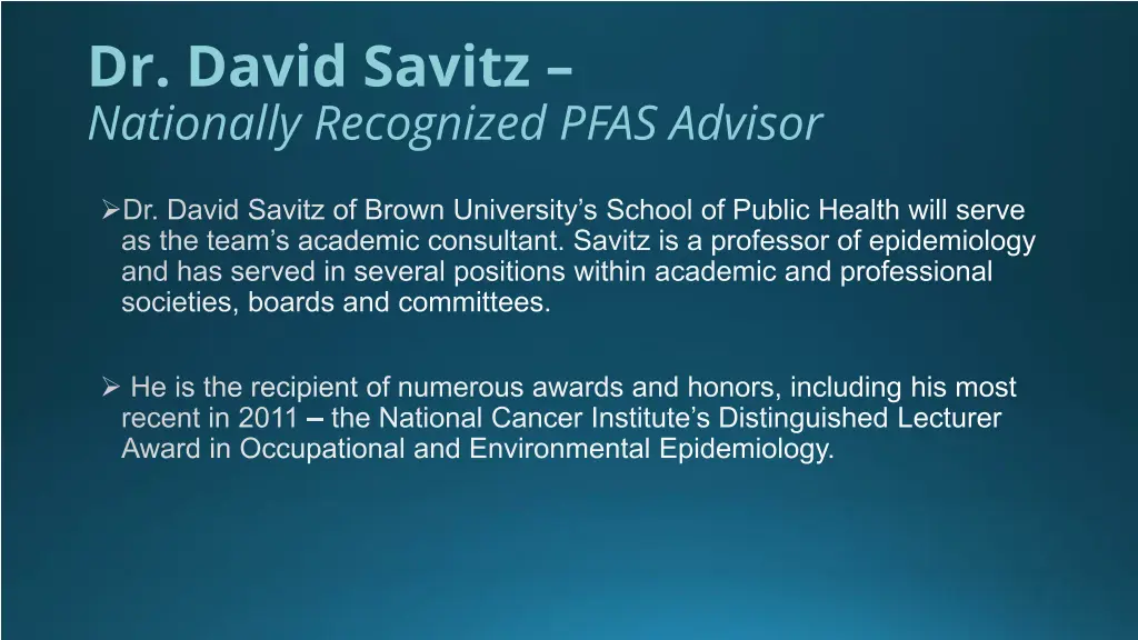 dr david savitz nationally recognized pfas advisor