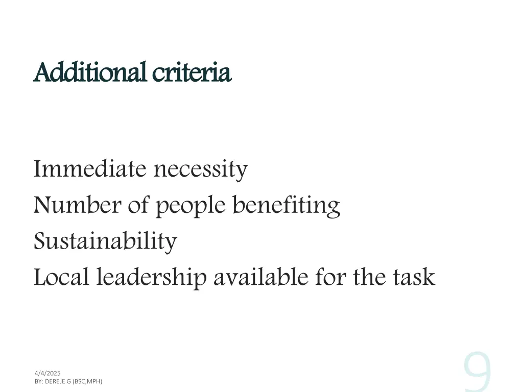 additional criteria