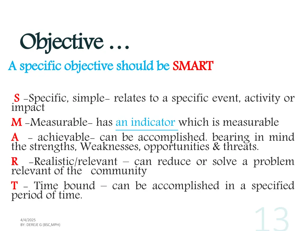 objective a specific objective should be