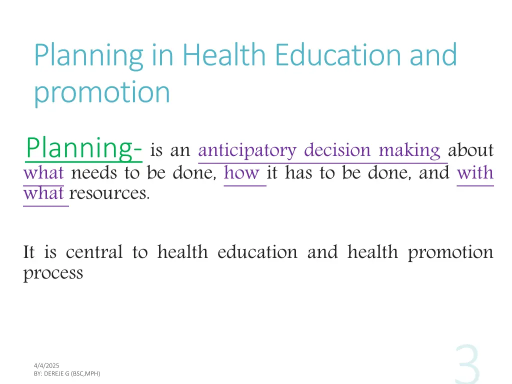 planning in health education and promotion
