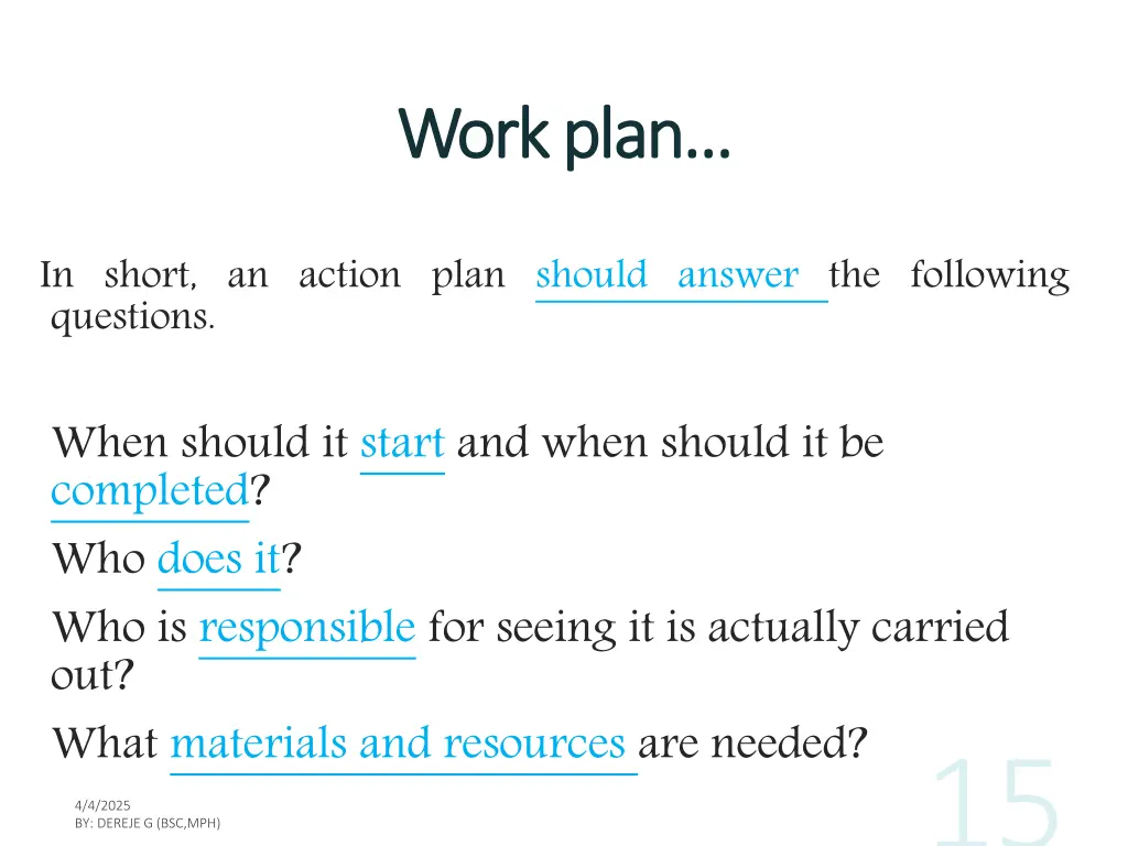 work plan work plan