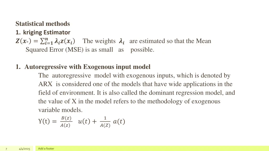 statistical methods 1 kriging estimator squared