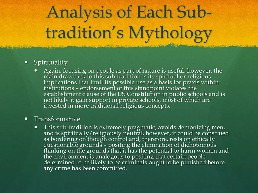 analysis of each sub tradition s mythology 1