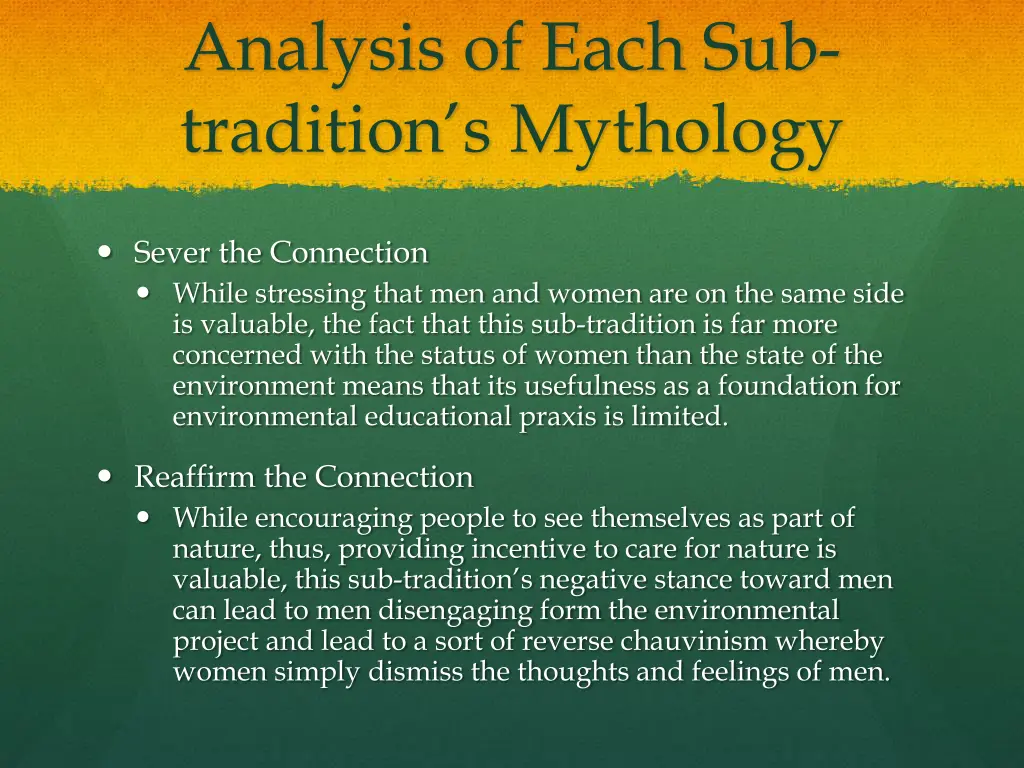 analysis of each sub tradition s mythology