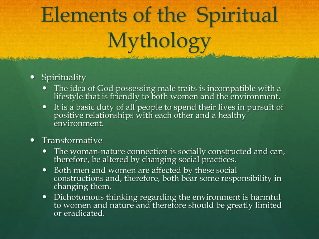 elements of the spiritual mythology