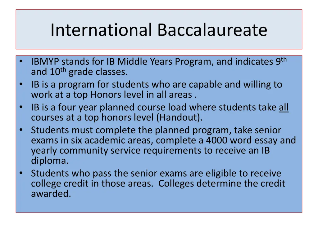 international baccalaureate