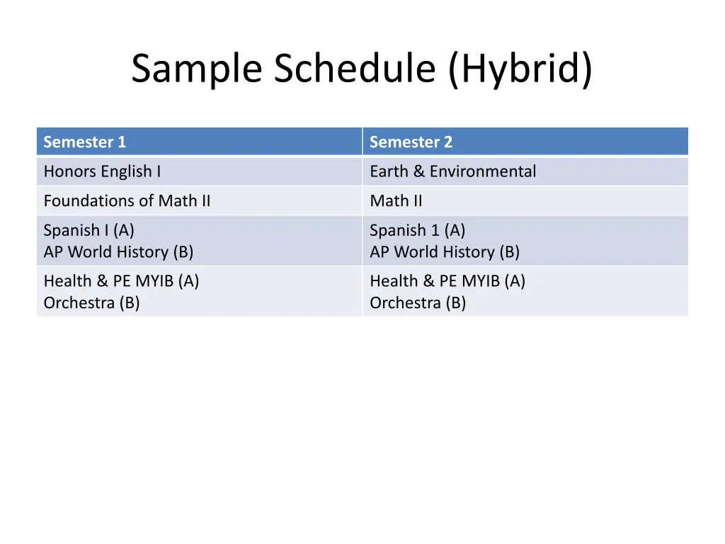 sample schedule hybrid