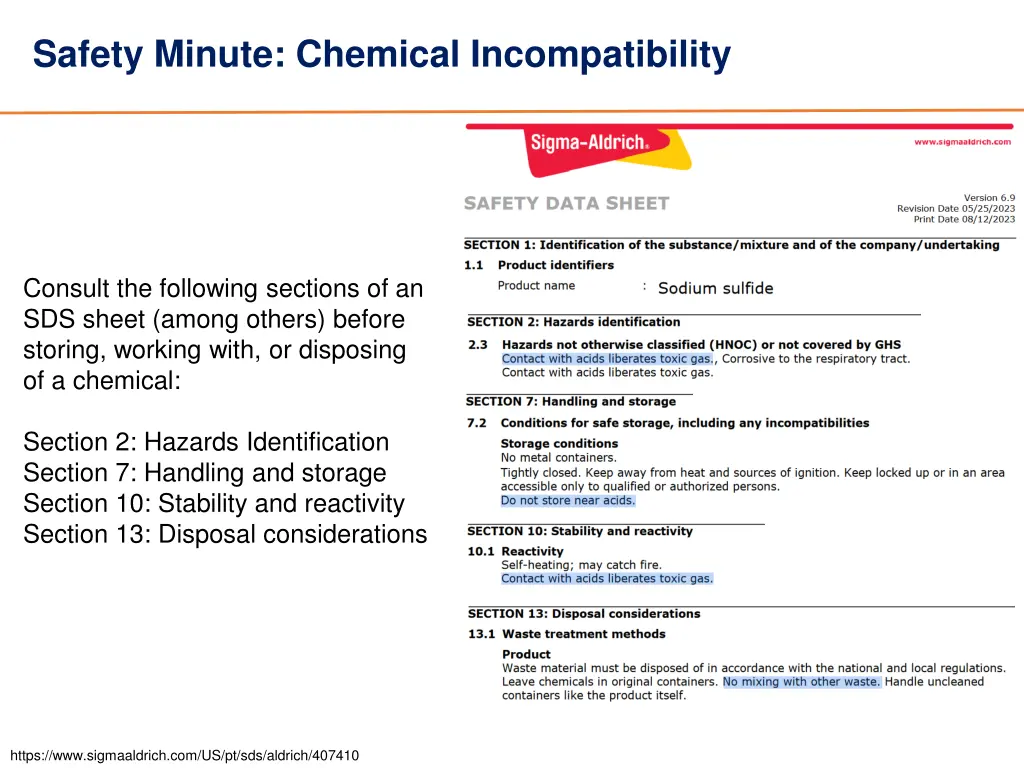 safety minute chemical incompatibility