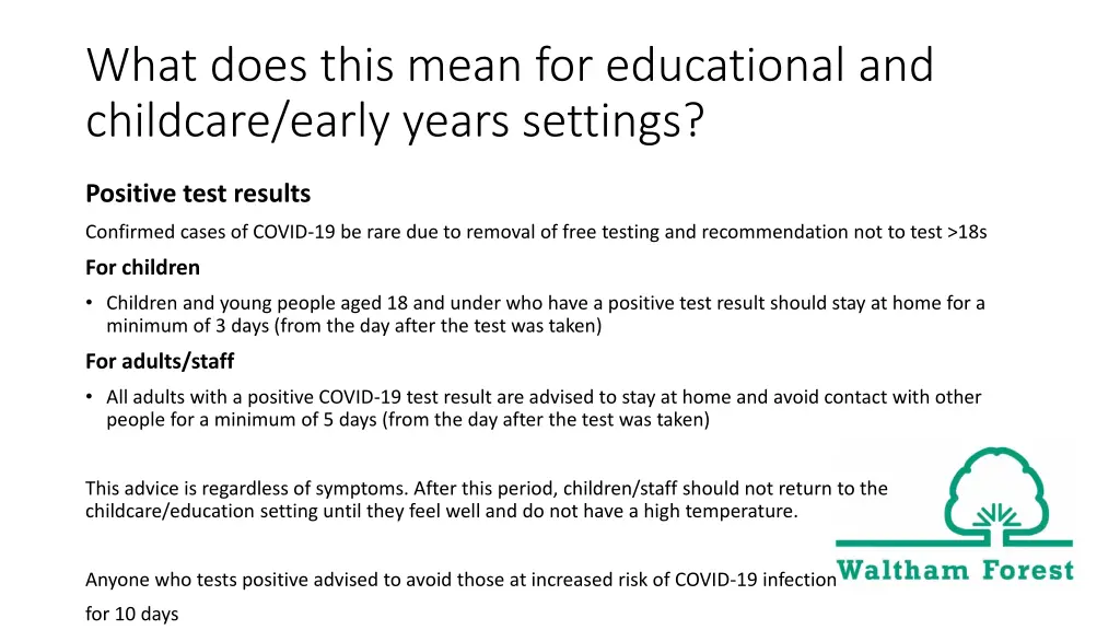 what does this mean for educational and childcare 1