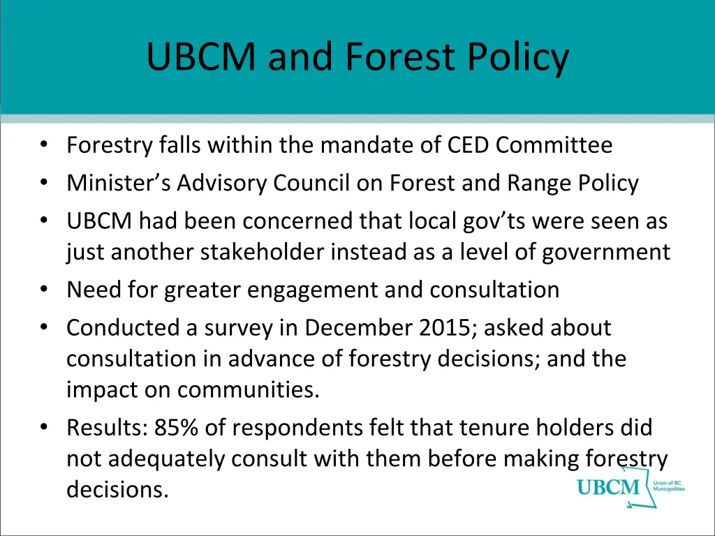 ubcm and forest policy