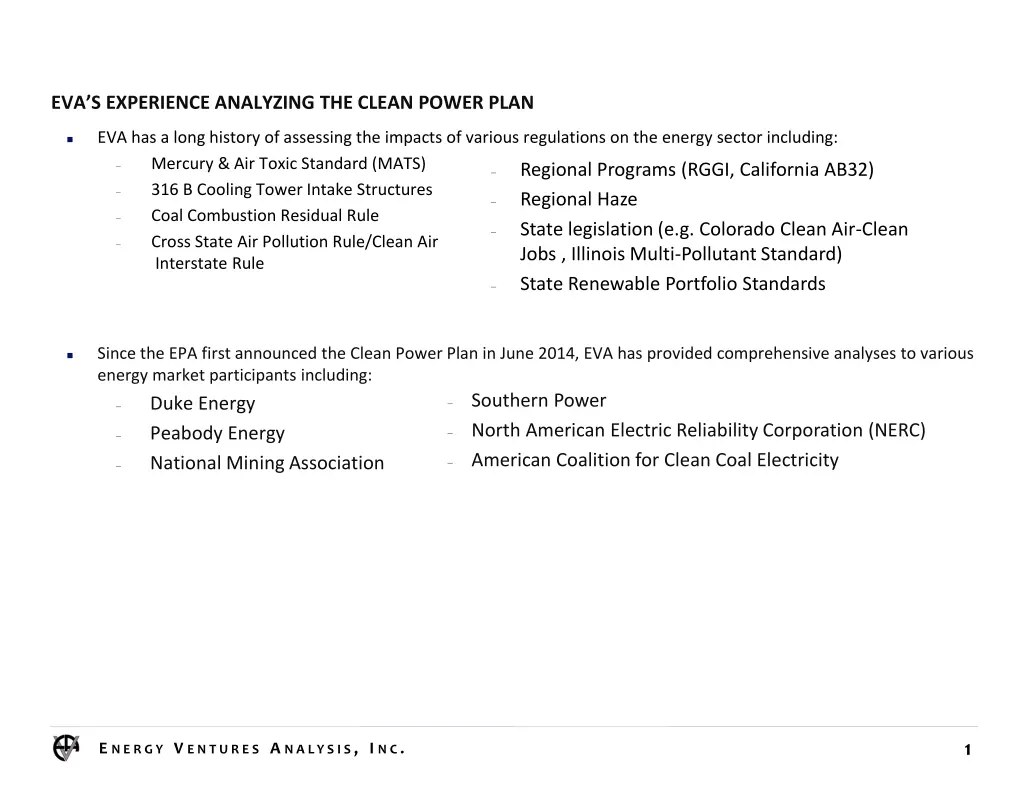 eva s experience analyzing the clean power plan