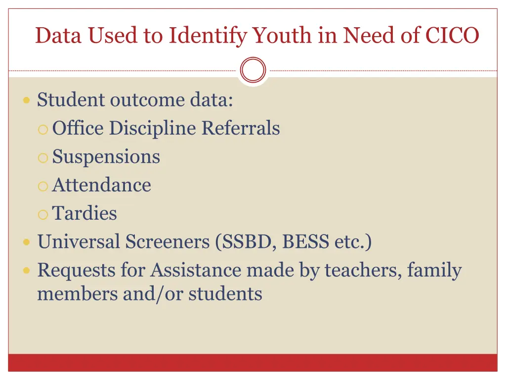 data used to identify youth in need of cico