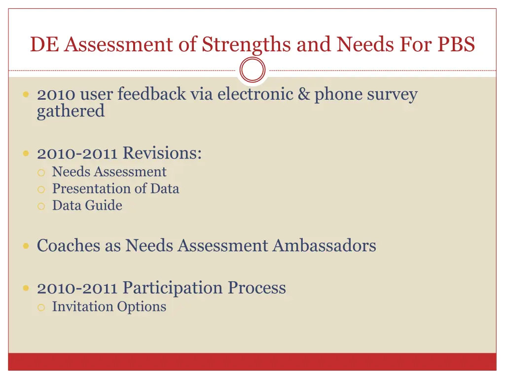 de assessment of strengths and needs for pbs