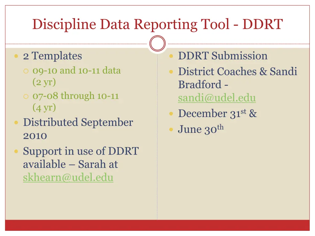 discipline data reporting tool ddrt
