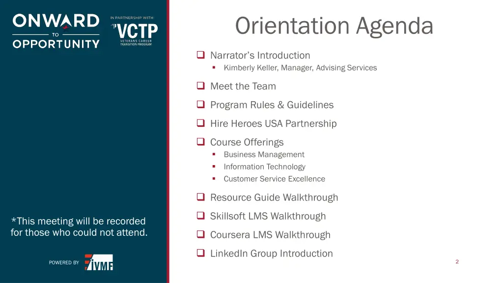 orientation agenda