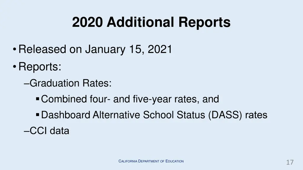 2020 additional reports