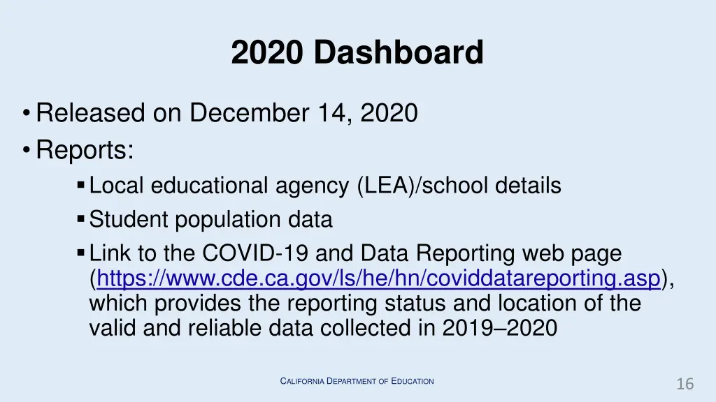 2020 dashboard