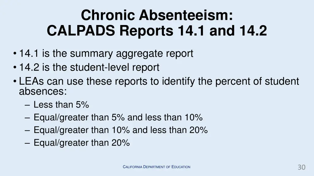 chronic absenteeism calpads reports 14 1 and 14 2
