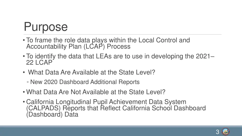 purpose to frame the role data plays within