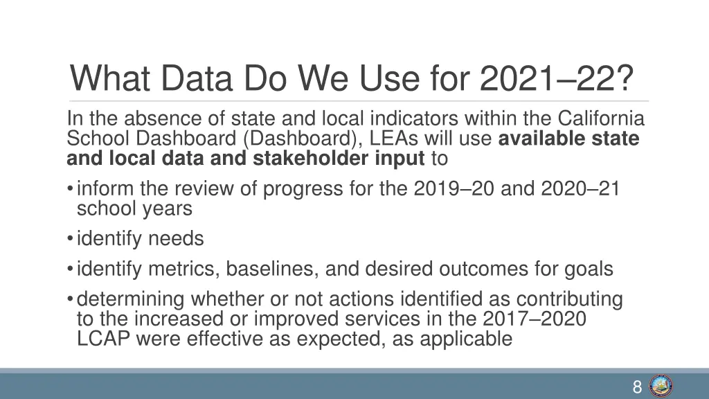 what data do we use for 2021 22 in the absence