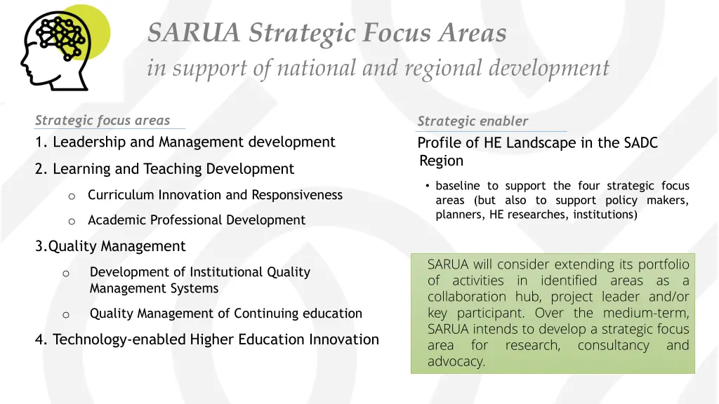 sarua strategic focus areas in support