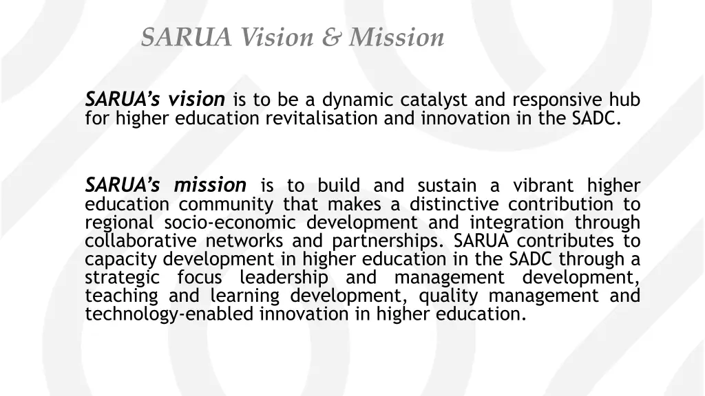 sarua vision mission