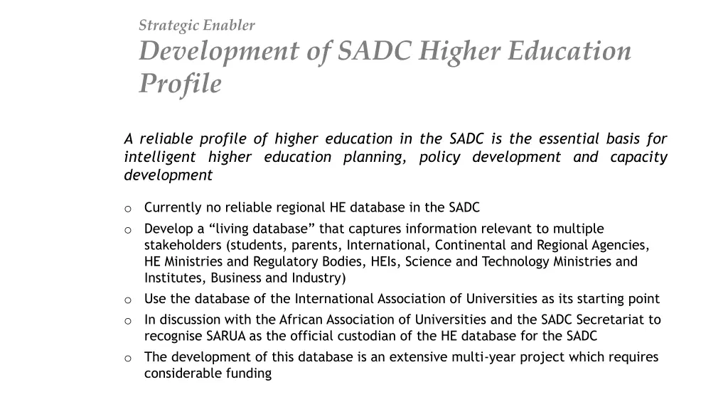 strategic enabler development of sadc higher