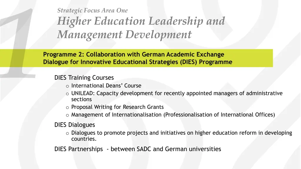 strategic focus area one higher education 1
