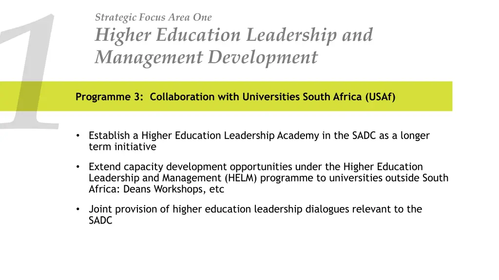 strategic focus area one higher education 2