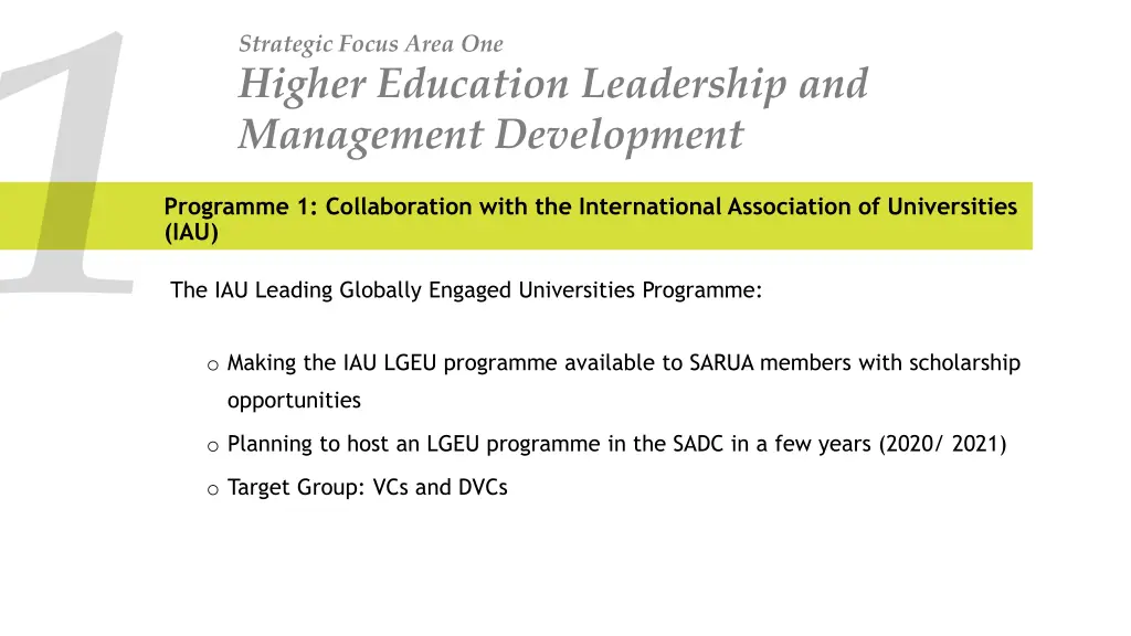 strategic focus area one higher education