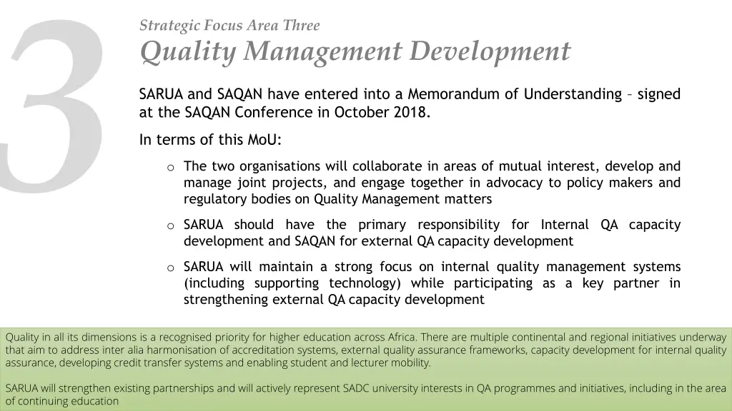 strategic focus area three quality management