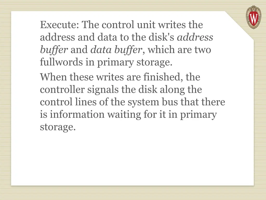 execute the control unit writes the address