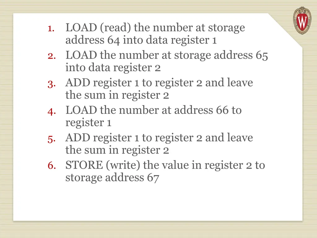 load read the number at storage address 64 into