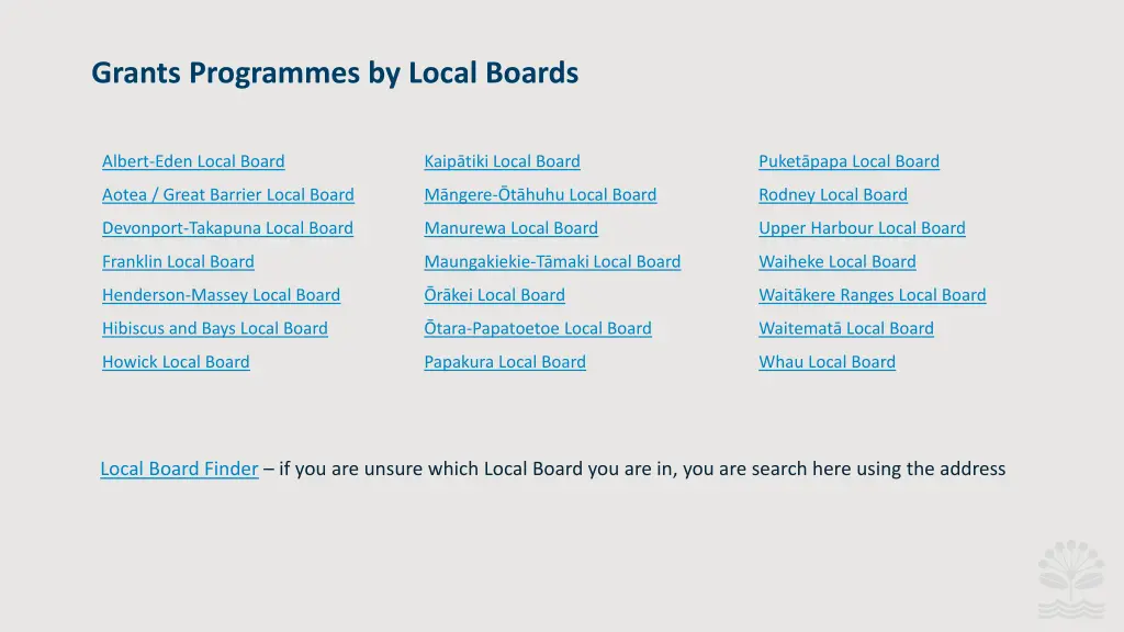 grants programmes by local boards