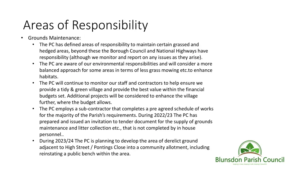 areas of responsibility grounds maintenance