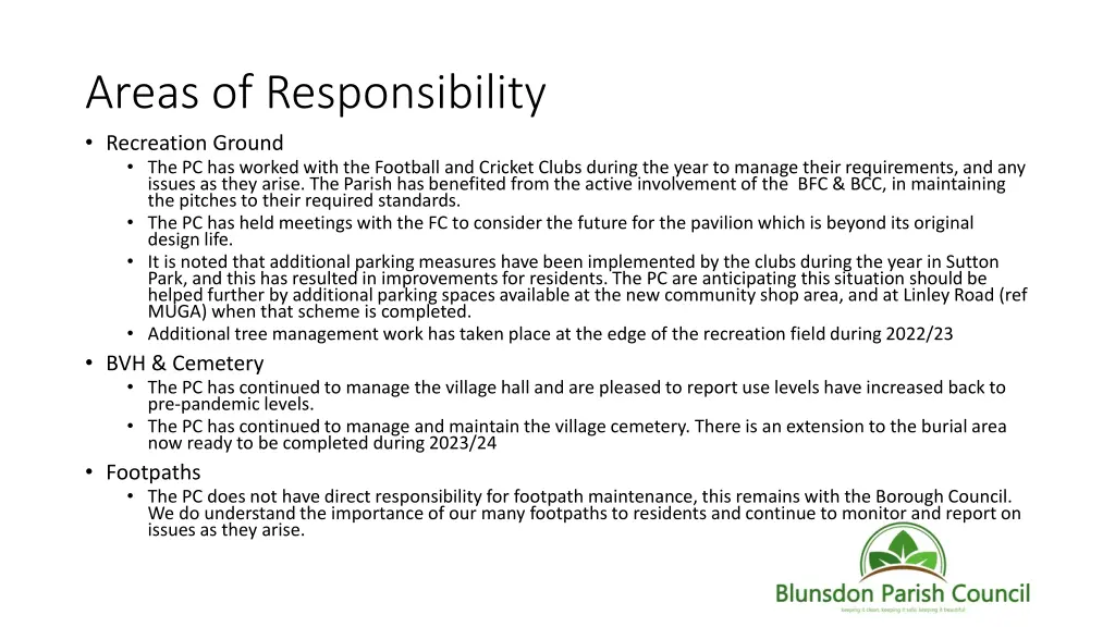 areas of responsibility recreation ground