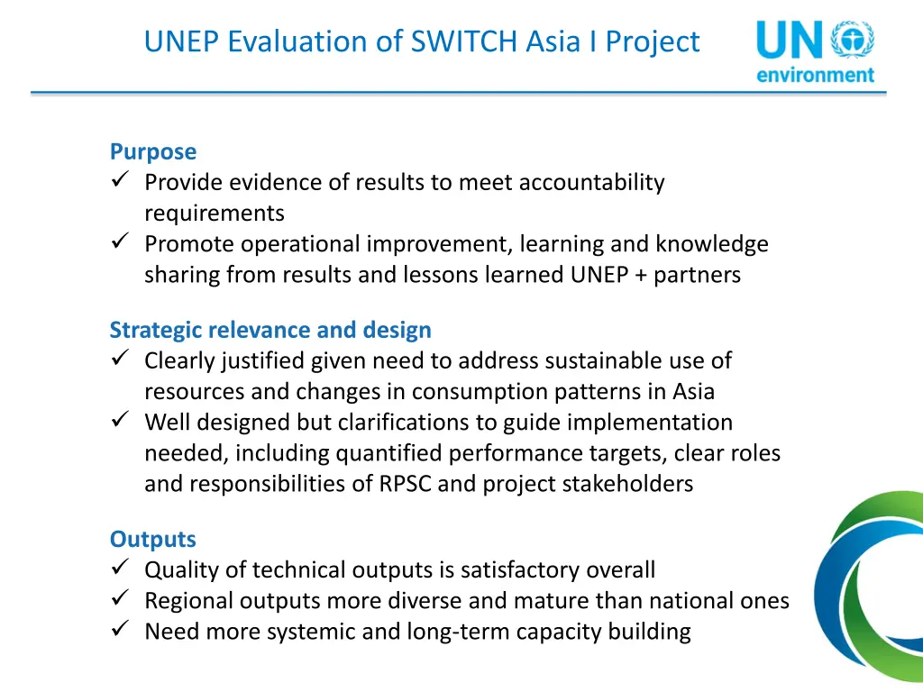 unep evaluation of switch asia i project