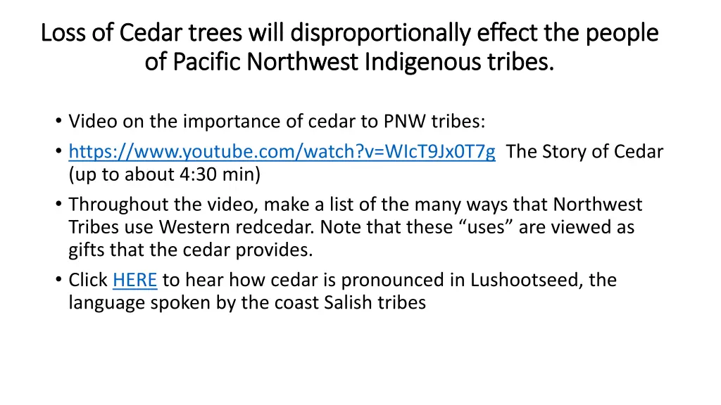 loss of cedar trees will disproportionally effect
