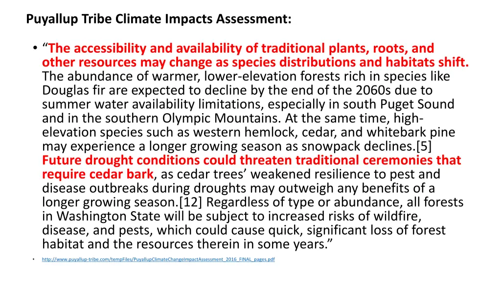 puyallup tribe climate impacts assessment